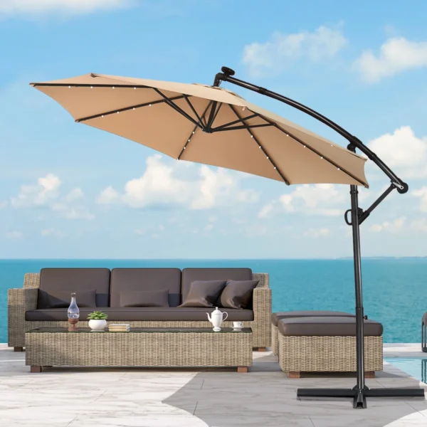 Perupony Patio Offset Umbrella Solar Powered LED - Image 2