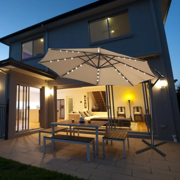 Perupony Patio Offset Umbrella Solar Powered LED - Image 3