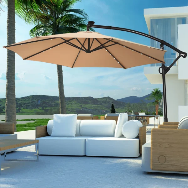 Perupony Patio Offset Umbrella Solar Powered LED